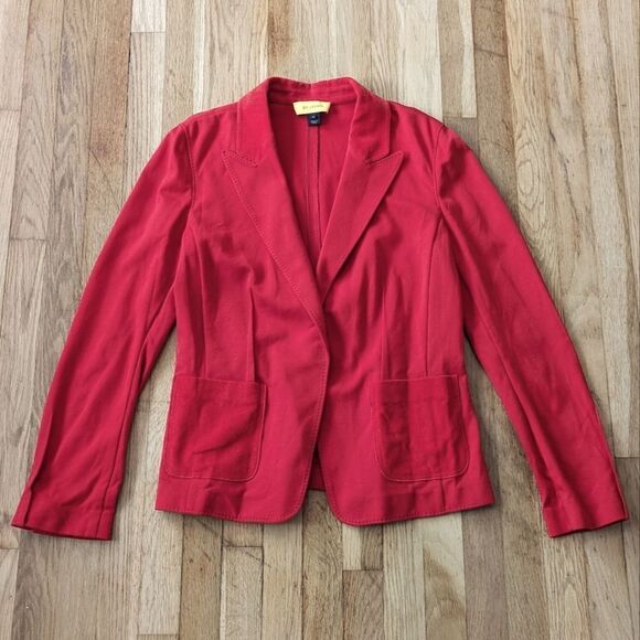 St. John Red Blazer Suit Jacket with corduroy collar - Picture 1 of 5